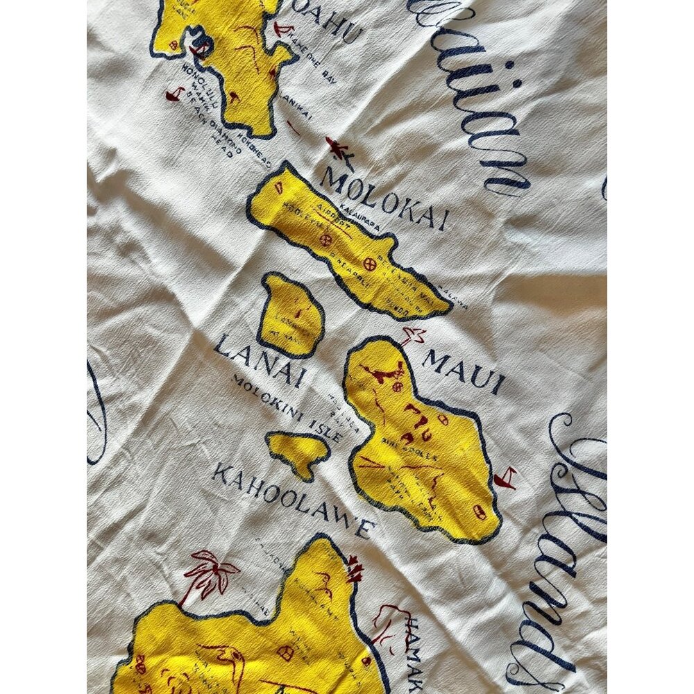 Hawaiian Islands Map Scarf Crepe Polyester 23 x23 Aloha Hawaii Frayed Edges VTG - Picture 10 of 11